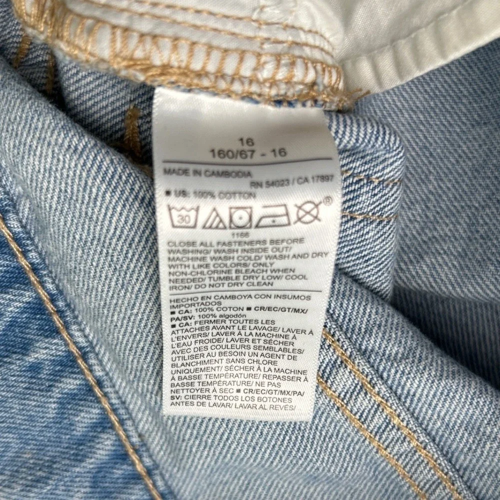Old Navy Kids Baggy Wide Leg Jean Light Wash 16 High Rise Distressed Raw Hem NEW